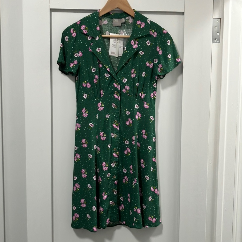 NWT ASOS Button Through Skater Dress in Ditsy Floral Print Size 0